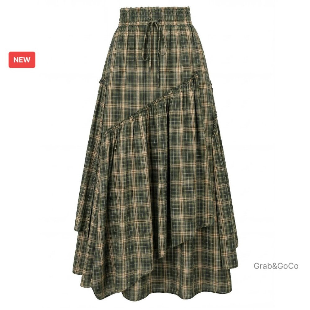Tiered Maxi Skirt With Pockets A-Line Flowy Renaissance Cottagecore Style